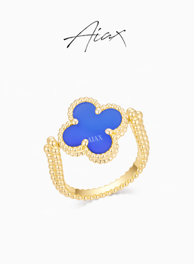 TWINS LULU高定经典经典百搭双面可戴幸运蓝色四叶戒指TSS7210