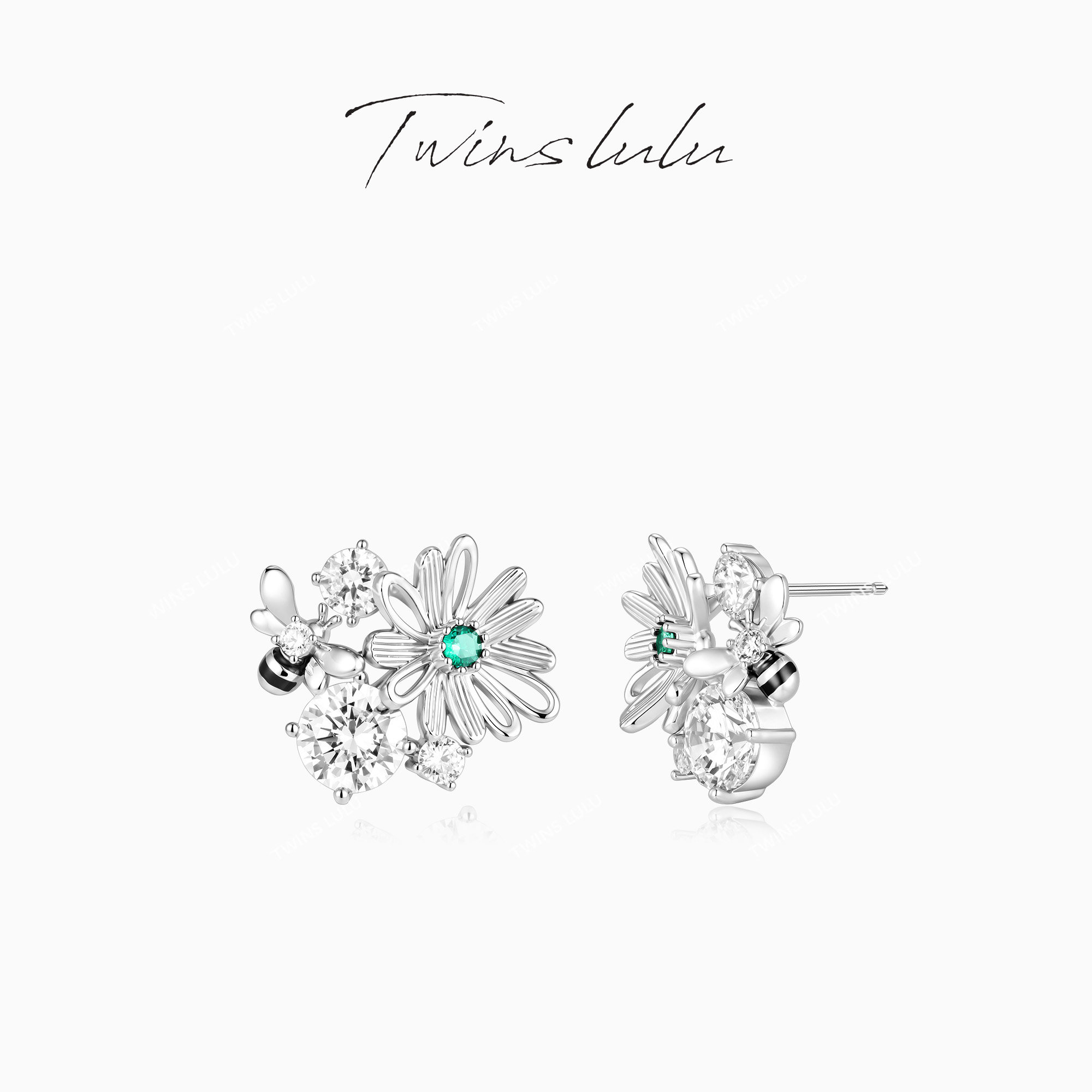 TWINS LULU【花间客】小众设计花朵绿色耳环TSL11872