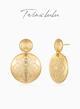 TWINS LULU镀K金简约百搭复古圆片耳环TSL2352