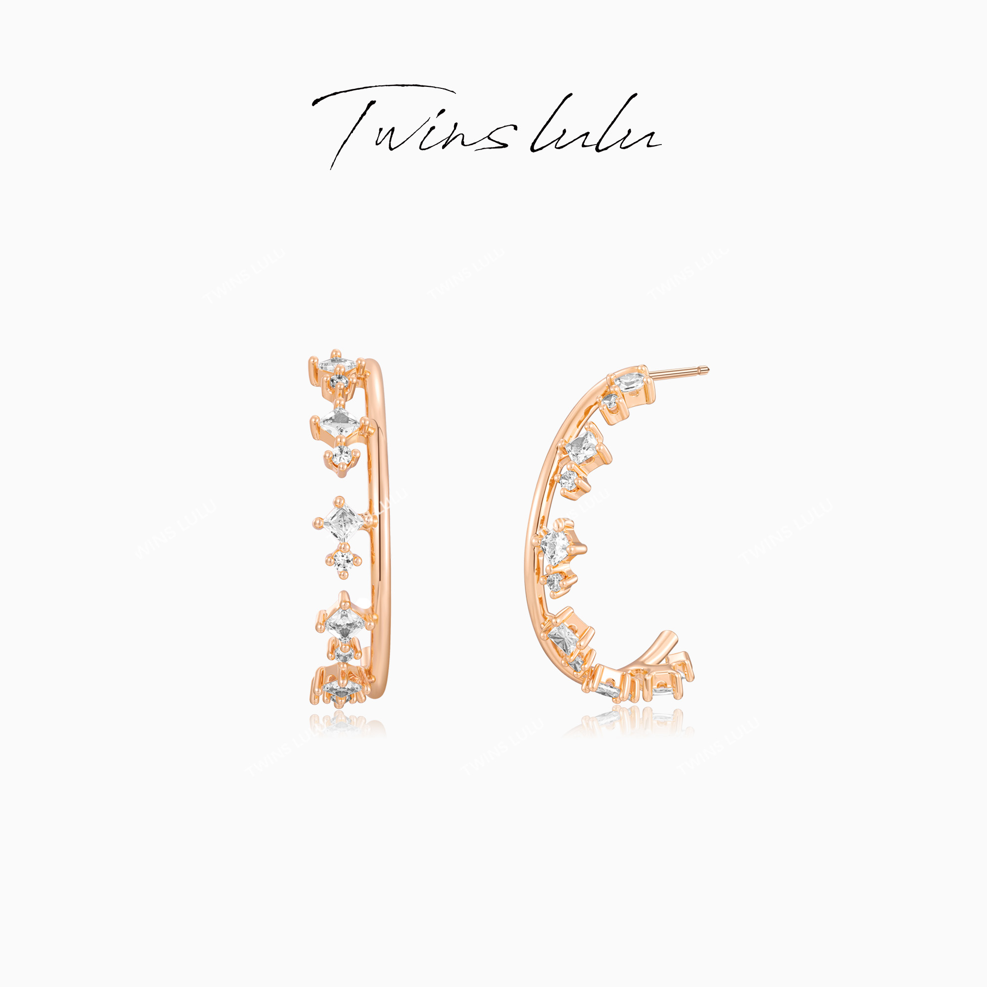 TWINS LULU【双十一】华丽感C形双方块耳环氛围美感耳饰TSL2409