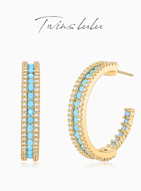 TWINS LULU时尚百搭度假风圆形蓝色耳环TSL3077