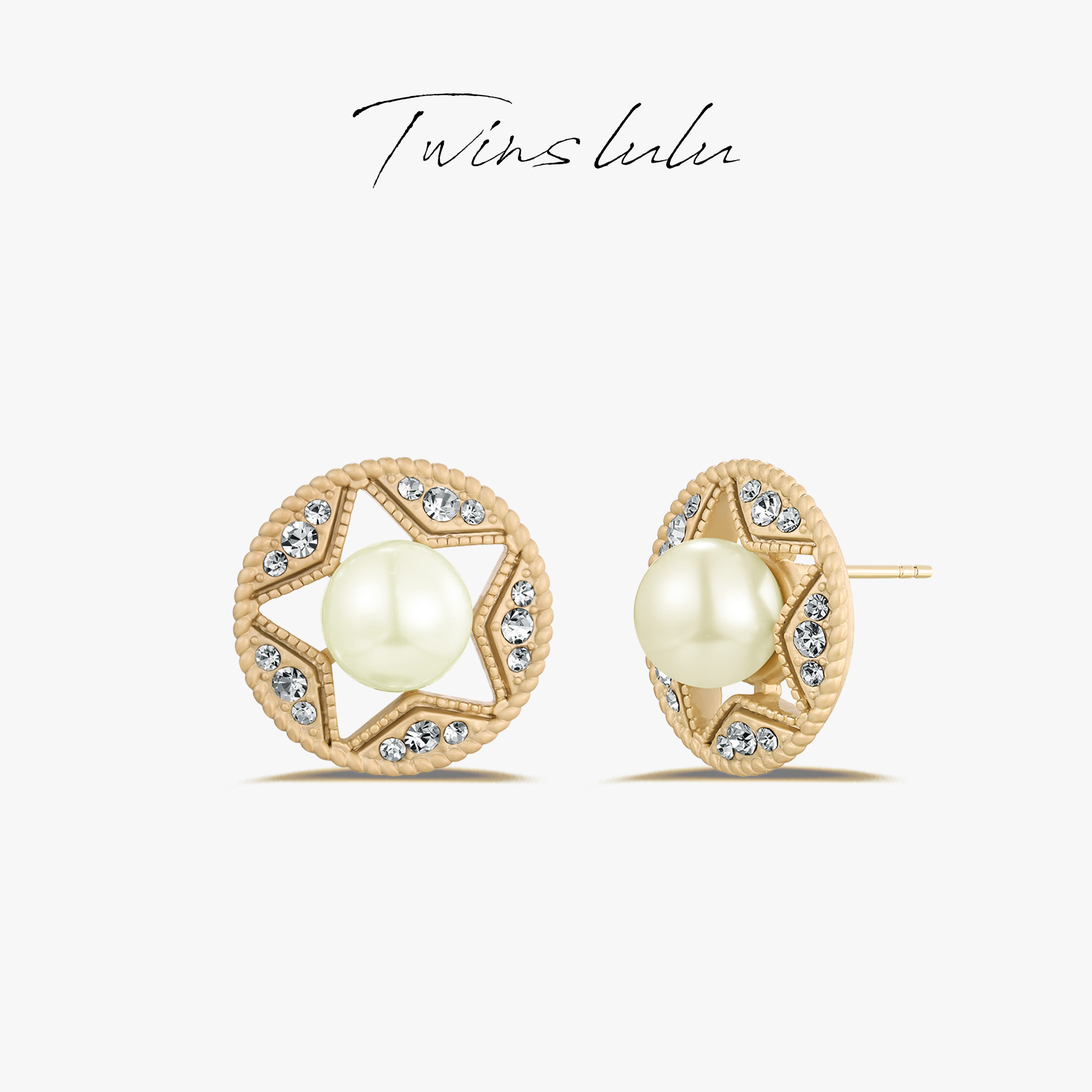 TWINSLULU法式五角星珠珠耳环