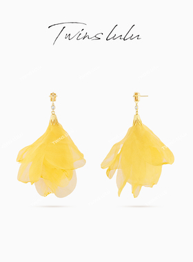 TWINS LULU氛围感黄色花朵纱布耳环TSL2986女神节礼物