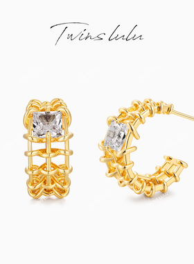 TWINS LULU复古高贵奢华编织C型金色耳环TSL1894