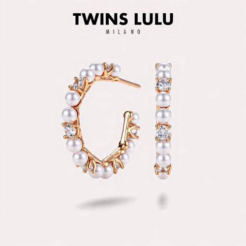 TWINSLULU法式C形珠珠耳环