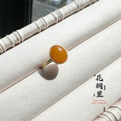 纯银老蜜蜡戒指 可调节