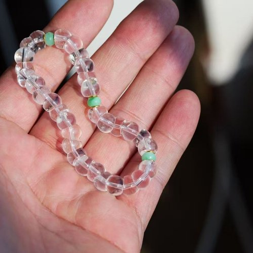 花桐里 白水晶大肠翡翠S925银手串文玩解压手串