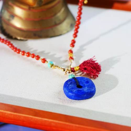 花桐里 南红项链k金 万能扣 万能链 青金吊坠