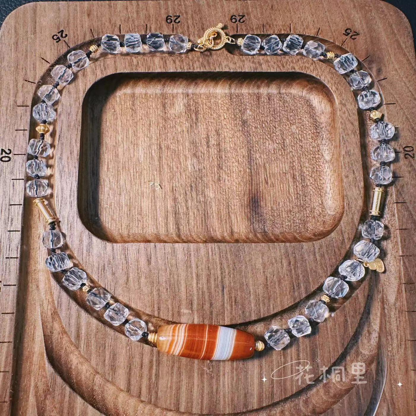 花桐里 白水晶红玛瑙天珠颈链