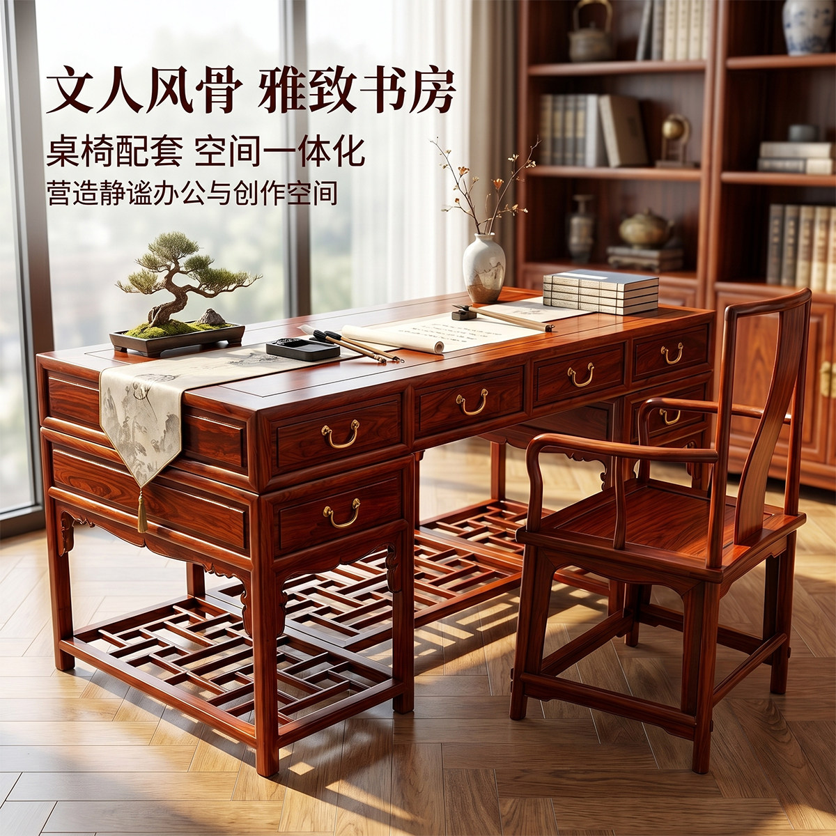 刺猬紫檀办公桌明式书法桌