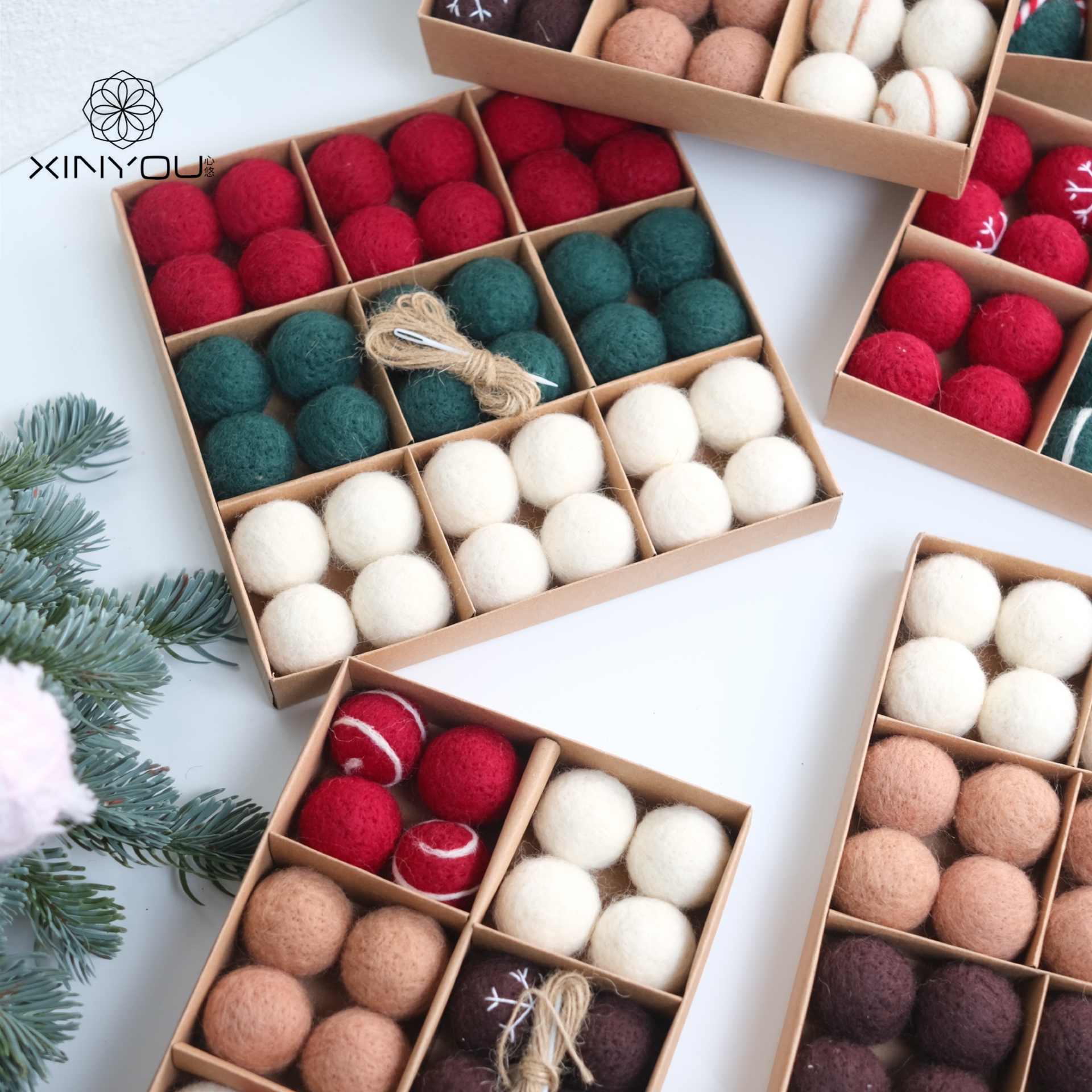 心悠圣诞节羊毛毡球挂串