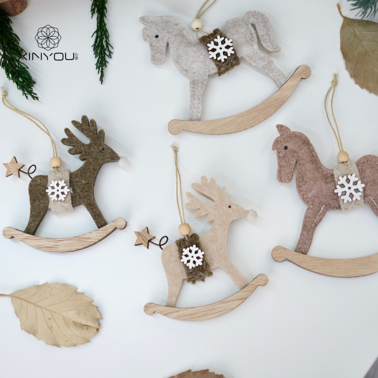 【心悠】圣诞节北欧毛毡小鹿小马装饰品圣诞树酒店橱窗装饰挂件