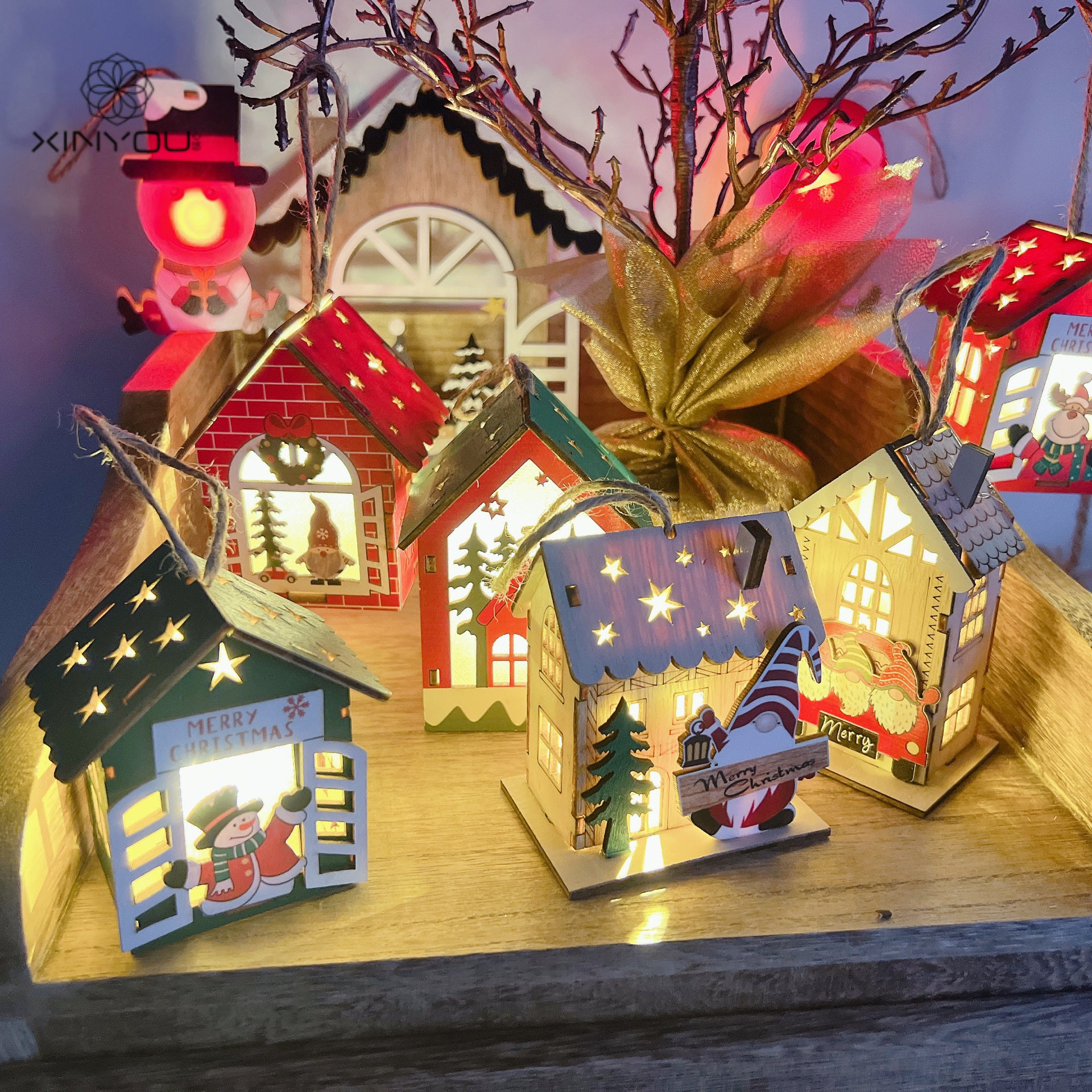心悠圣诞节小木屋挂饰发光摆件