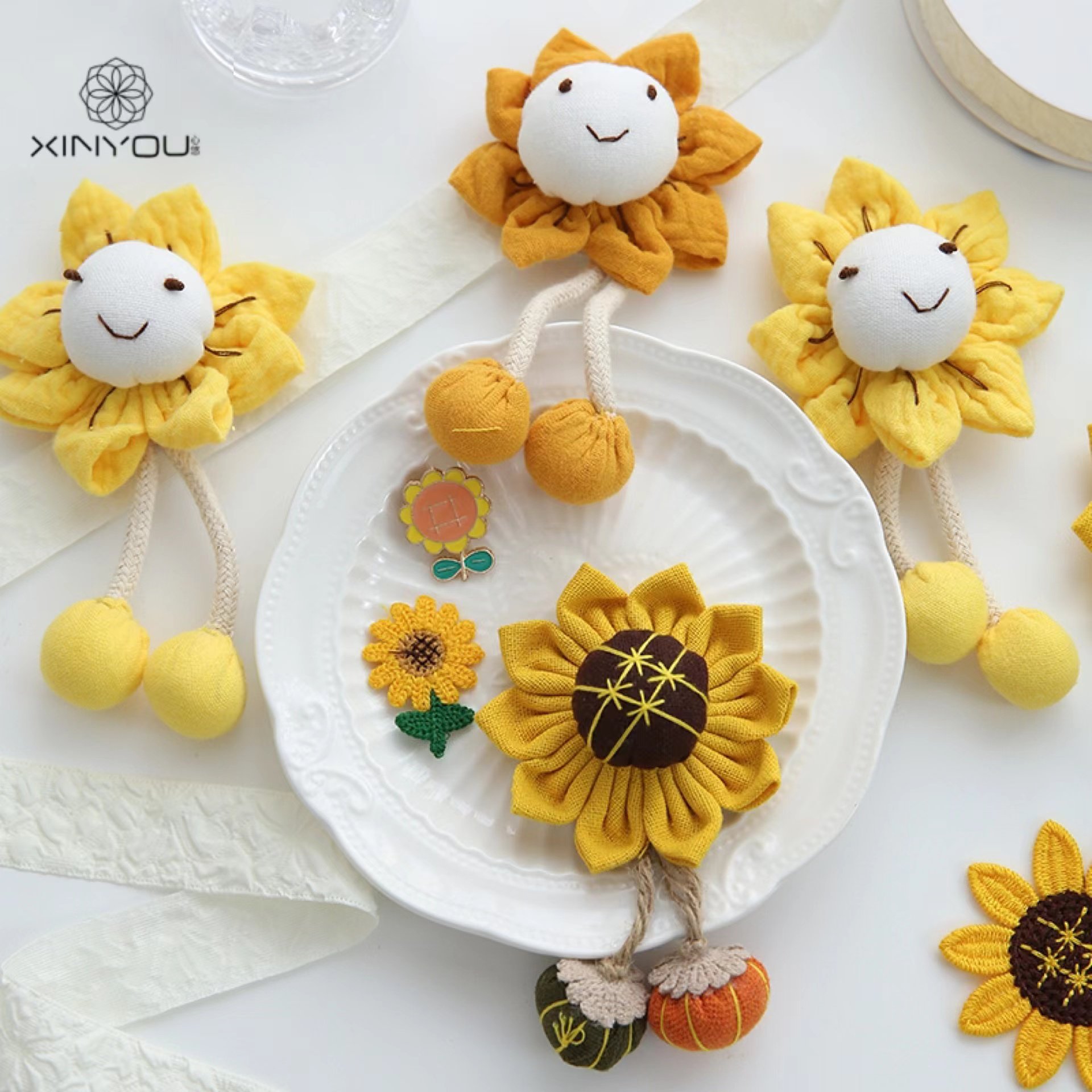 心悠 可爱创意太阳花玩偶手工diy仿真向日葵布艺公仔鲜花花束装饰