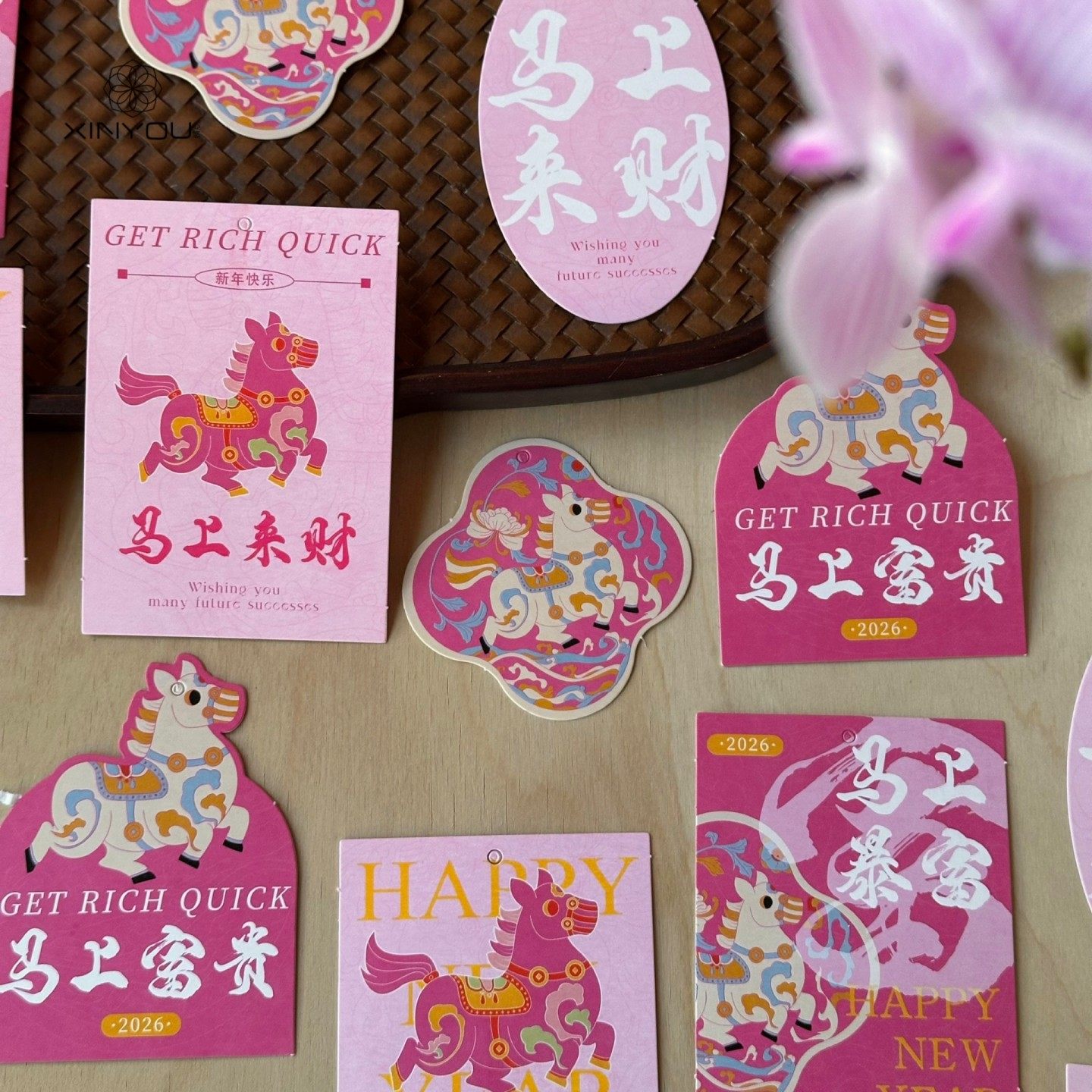【心悠】新年粉色系列马年富贵装饰卡片新年礼物礼盒装饰贺卡,节庆用品/礼品,贺卡/卡片,淘宝优惠券,粉丝福利购,淘宝优惠卷
