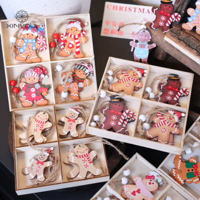 心悠圣诞节彩色姜饼人木质挂件