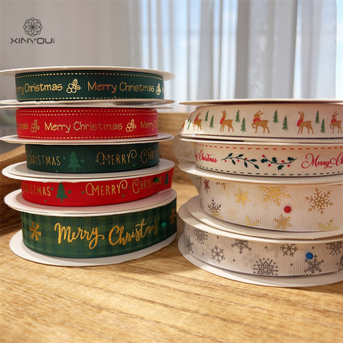 心悠圣诞烫金印花蝴蝶结装饰带