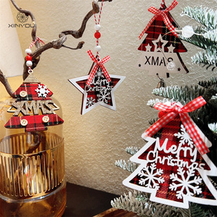 【心悠】圣诞节红格英伦字母小挂件圣诞树氛围布置DIY礼盒装饰品