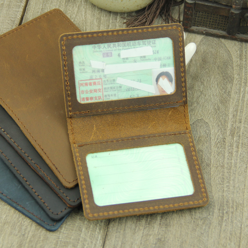 原创疯马皮驾照包 竖款小驾驶证皮套行驶证头层牛皮卡包复古卡套
