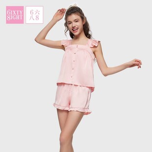 旧款6ixty8ight专柜正品夏清凉吊带荷叶边居家服 睡衣套装HW09336