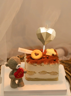 爱心红色love小熊蛋糕甜品摆件蕾丝钻石皇冠生日装扮烘焙蛋糕装饰
