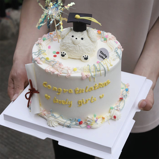 毕业季卡通可爱奶油小狗博士帽插件书本书卷摆件甜品生日蛋糕装饰