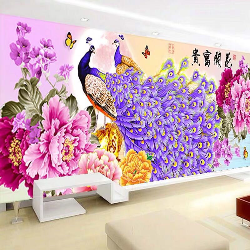 钻石画2024新款花开富贵砖石画点钻十字绣孔雀满钻钻石绣钻石客厅