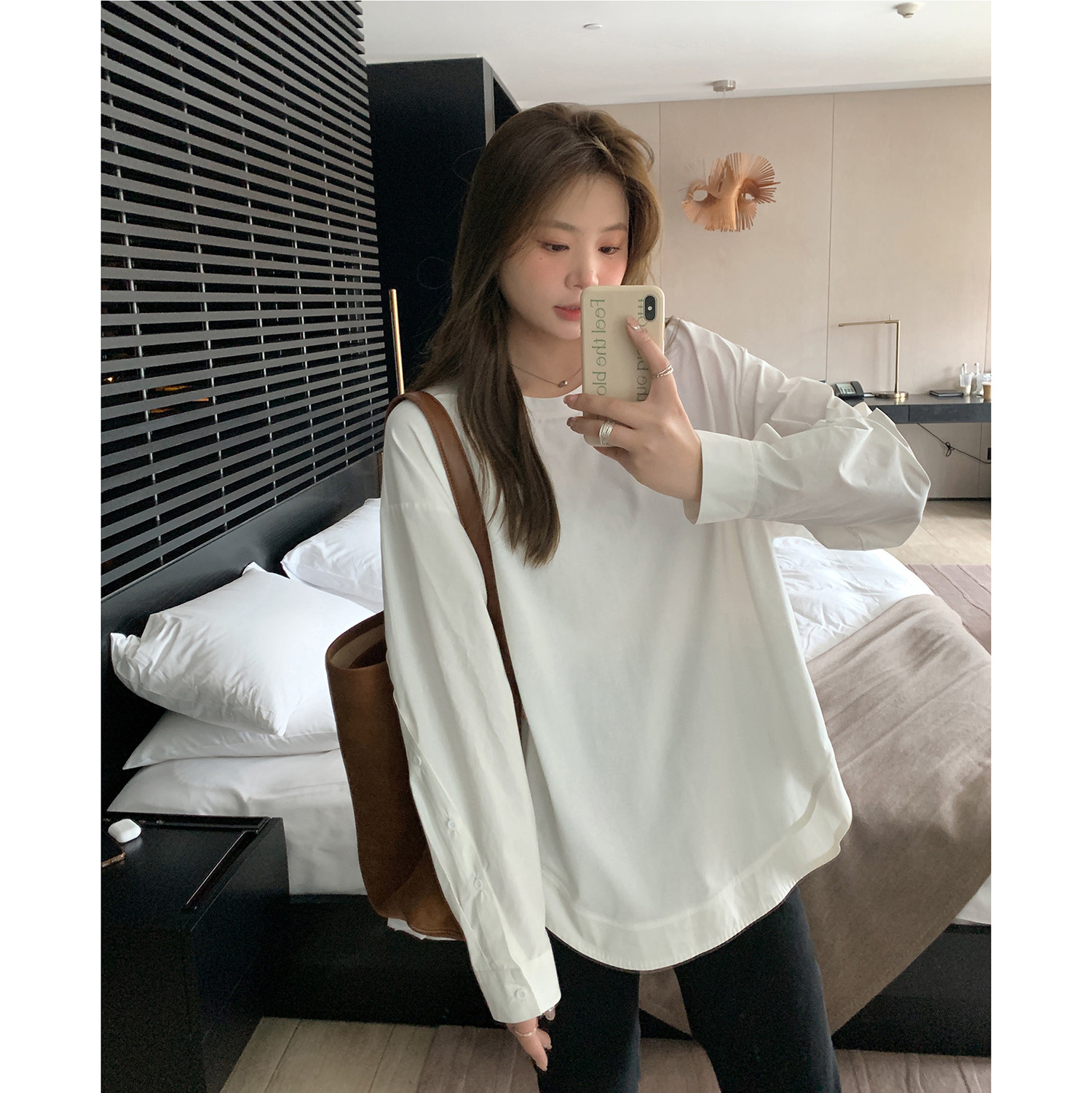 ALIN定制大码2023新款秋胖mm韩版宽松上衣潮200斤白色长袖衬衫女_虎窝淘