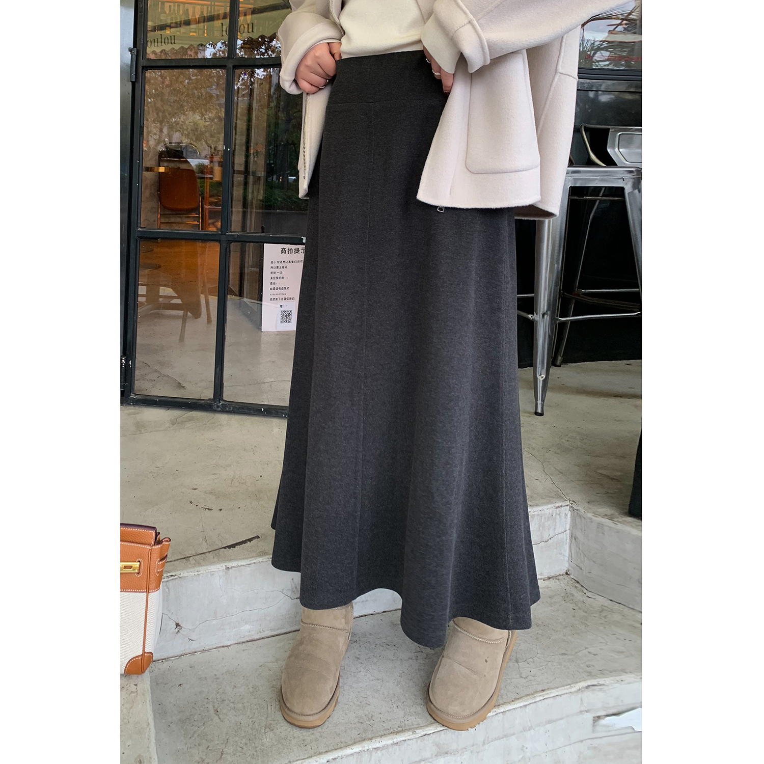 alin定制大码女装2022新款胖mm黑色长裙显瘦200斤冬季加厚半身裙