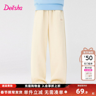 笛莎童装女童加绒运动裤冬季新款儿童女孩中大童洋气阔腿裤长裤子