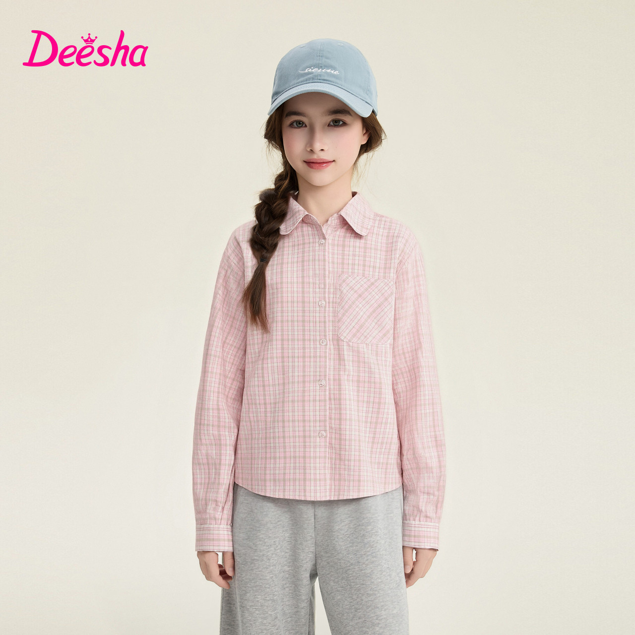 笛莎童装女童格子衬衫春季新款中大童女孩儿童洋气棉布衬衣外套