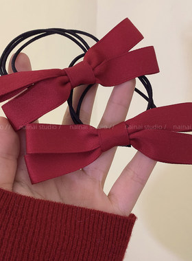 红色蝴蝶结发圈2只装~新年款扎头发橡皮筋过年喜庆复古头绳发绳A