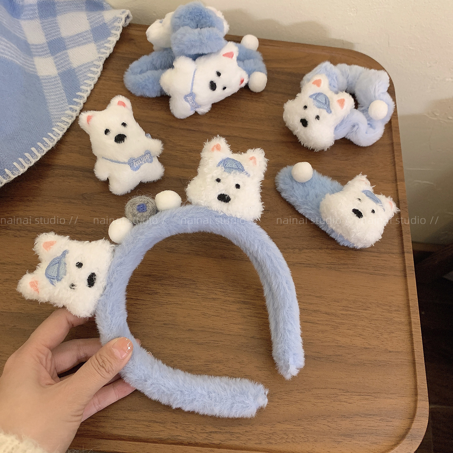 西高地发夹集合~蓝色甜美少女心毛绒潦草小狗抓夹发箍发圈发饰女