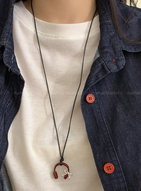 耳机吊坠项链~韩系ins风小众设计高级感甜酷风毛衣链卫衣链配饰女