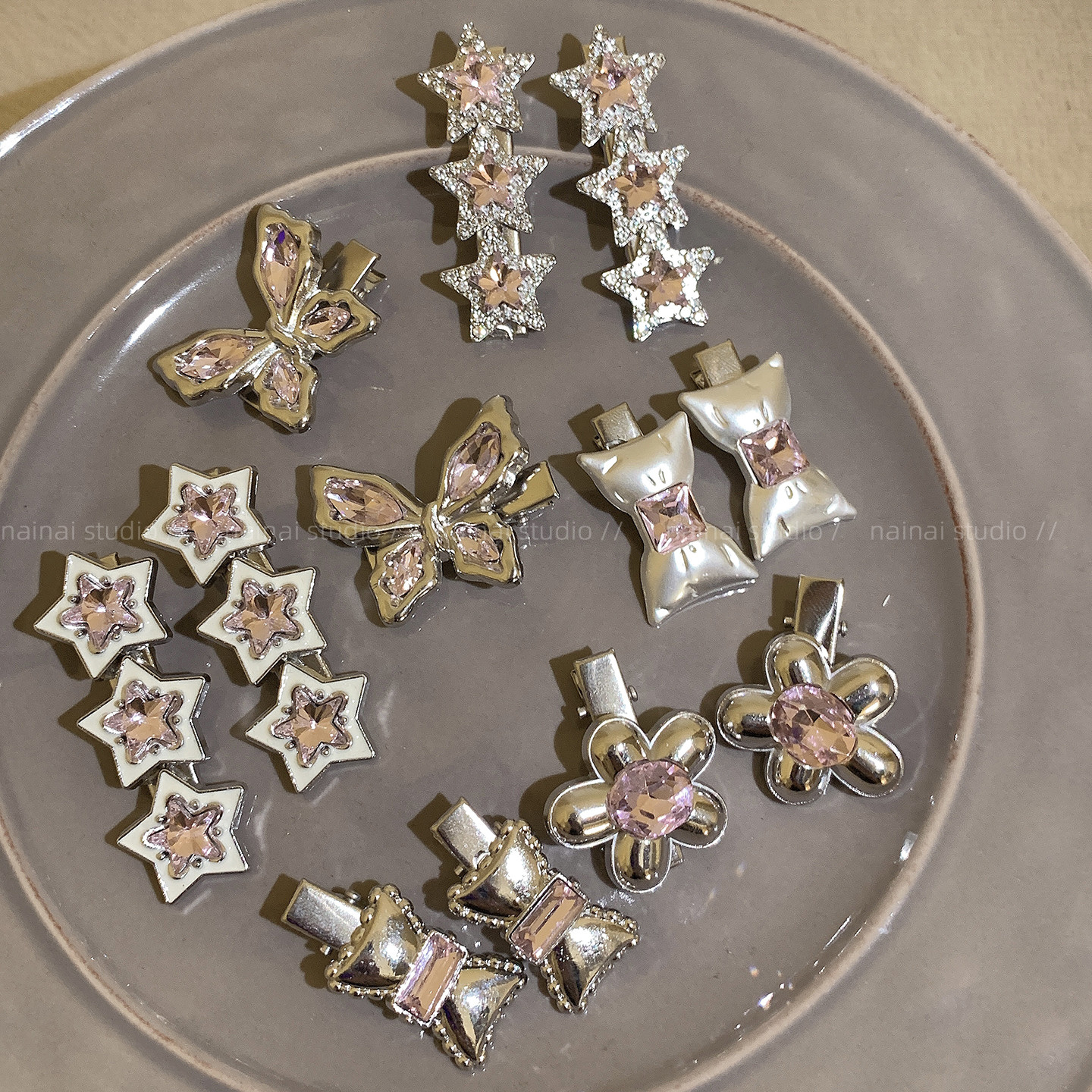 闪钻星星发夹~2只装！镶钻粉色高级感甜酷辣妹侧边夹刘海夹发饰A