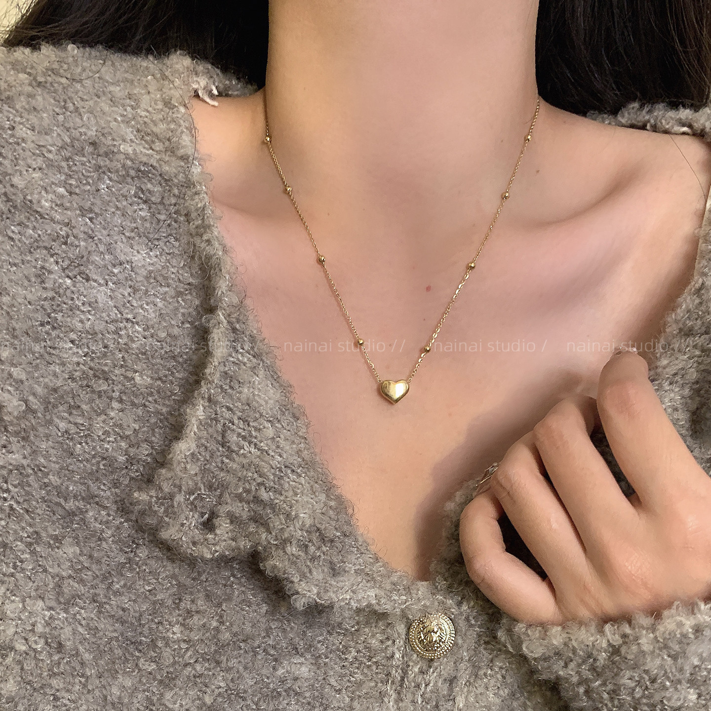 金色爱心项链~钛钢不掉色！气质百搭锁骨链2025新款小众设计颈链