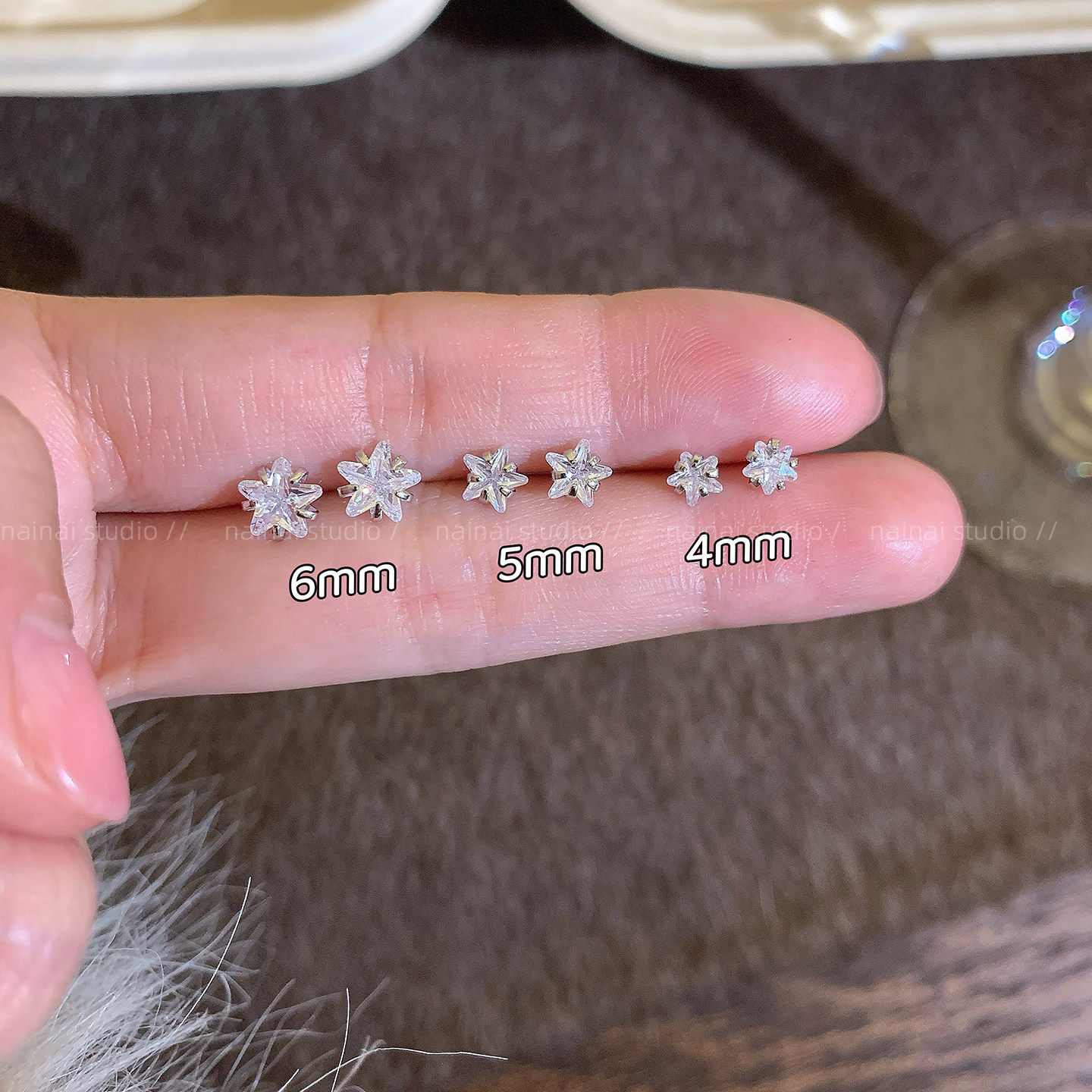 星星耳钉~养耳洞百搭精致耳环超闪锆石睡觉不用摘的耳饰耳骨钉女