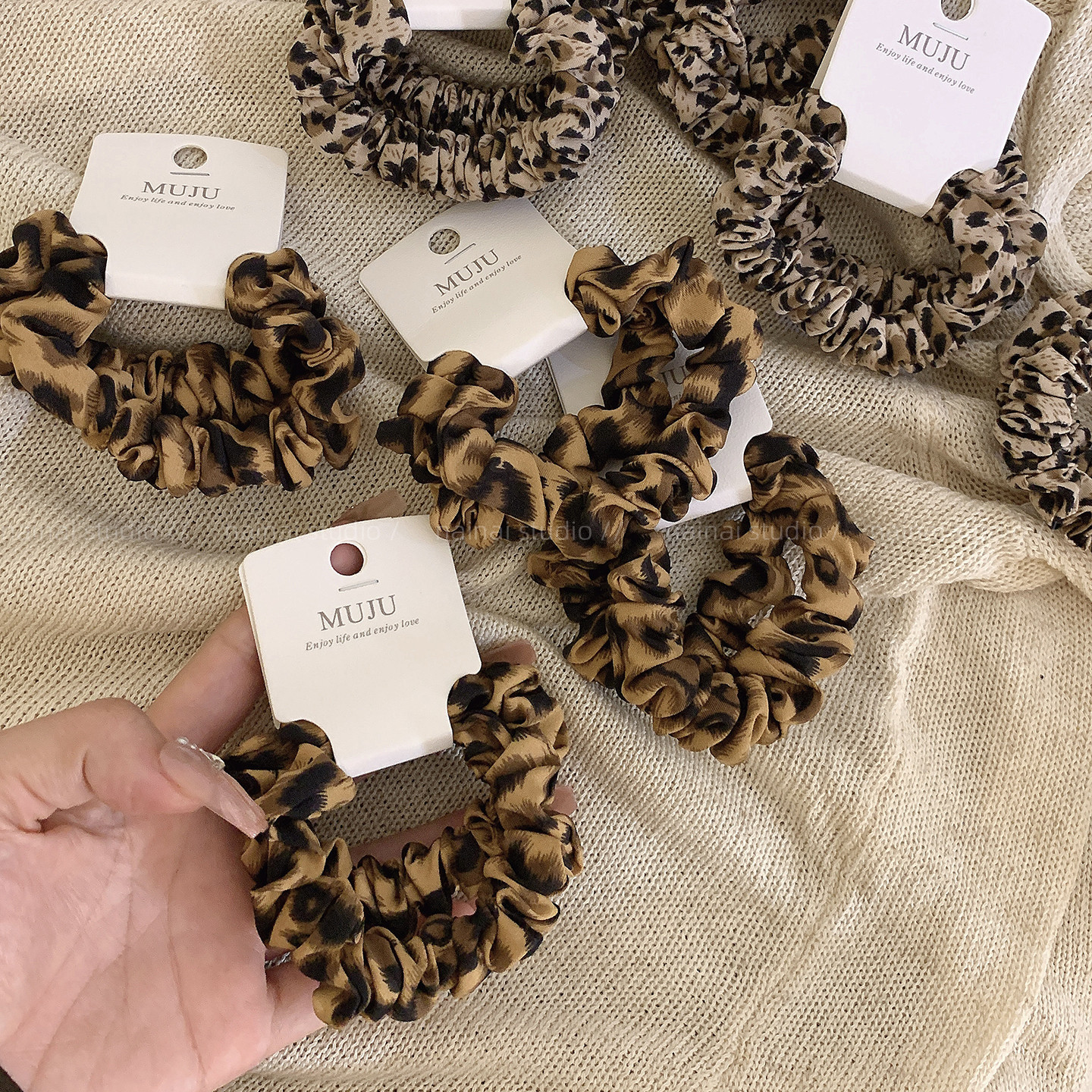 豹纹小肠发圈~2只装！复古辣妹扎头发高弹力发绳马尾橡皮筋头绳女