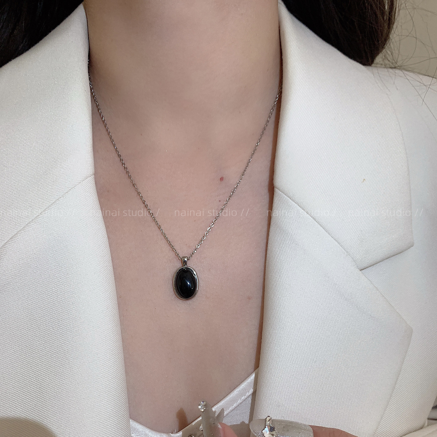 黑色吊坠项链~ins风韩系小众设计高级感锁骨链轻奢复古颈链女A