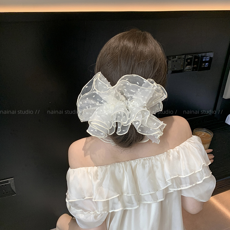 正面可以看到的！超大号波点纱纱大肠发圈韩系丸子头低马尾发绳女