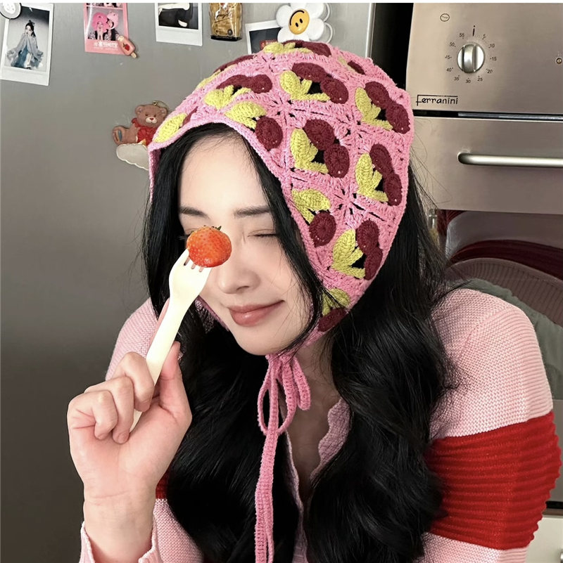 赵昭仪同款！针织三角巾~田园风小雏菊法式包头发手工钩花丝巾春