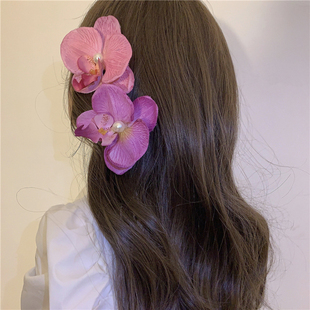 今世戴花 抓夹氛围感拍照出片发夹海边度假发饰鲨鱼夹 蝴蝶兰边夹