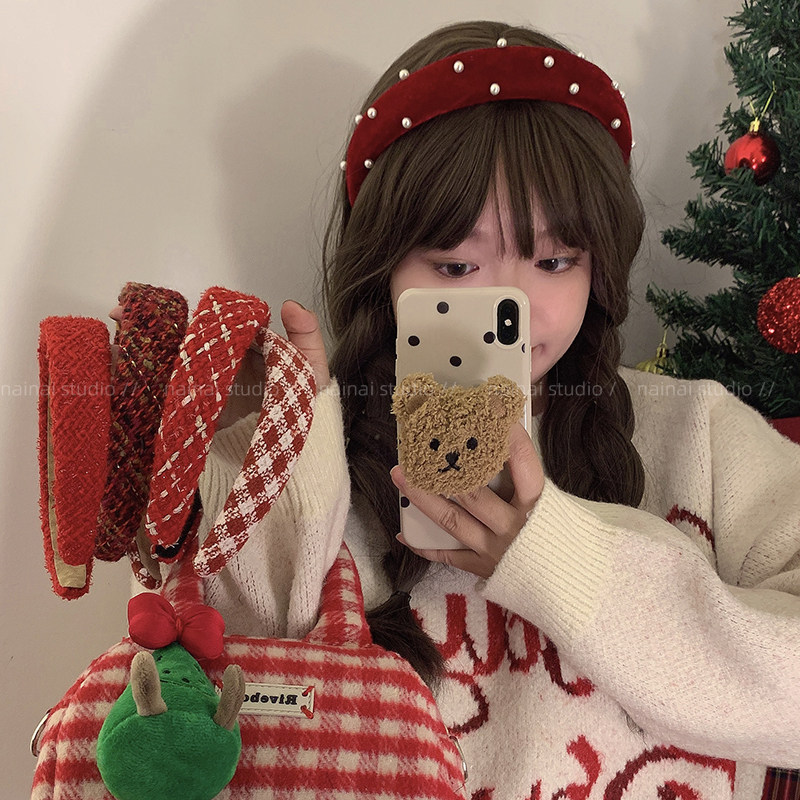 红色发箍~新年小香风粗花呢高颅顶格纹头箍秋冬高级感发饰头饰潮