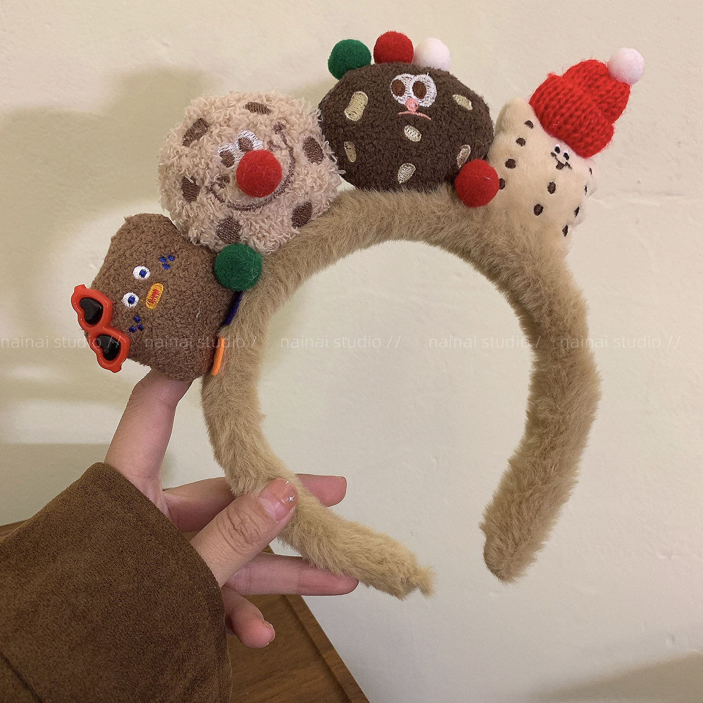 圣诞节饼干发箍~可爱毛绒蝴蝶结圣诞帽卡通洗脸化妆头箍卡通发夹