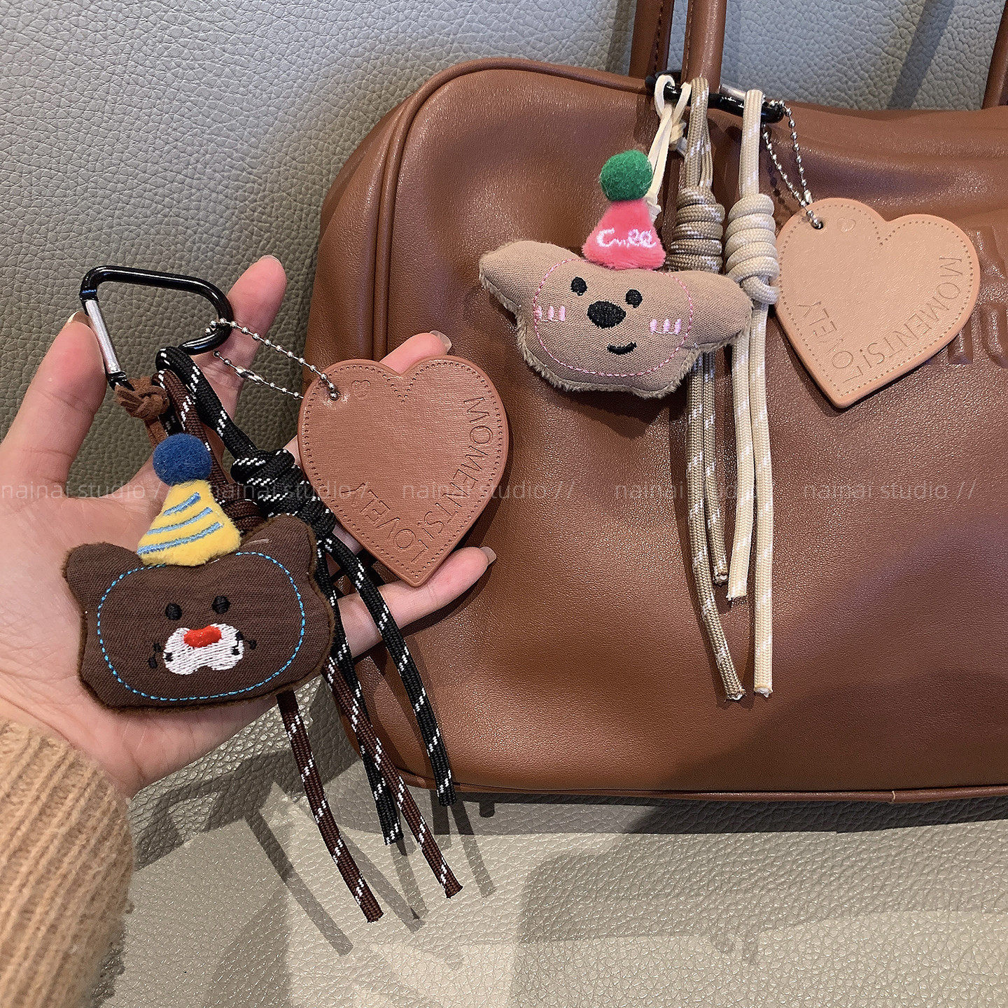 可爱小熊挂件~毛绒卡通miu系风玩偶包包挂饰爱心登山绳车钥匙扣潮