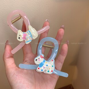 腊肠狗抓夹~少女果冻粉色蓝色后脑勺盘发鲨鱼夹2025夏季新款发夹