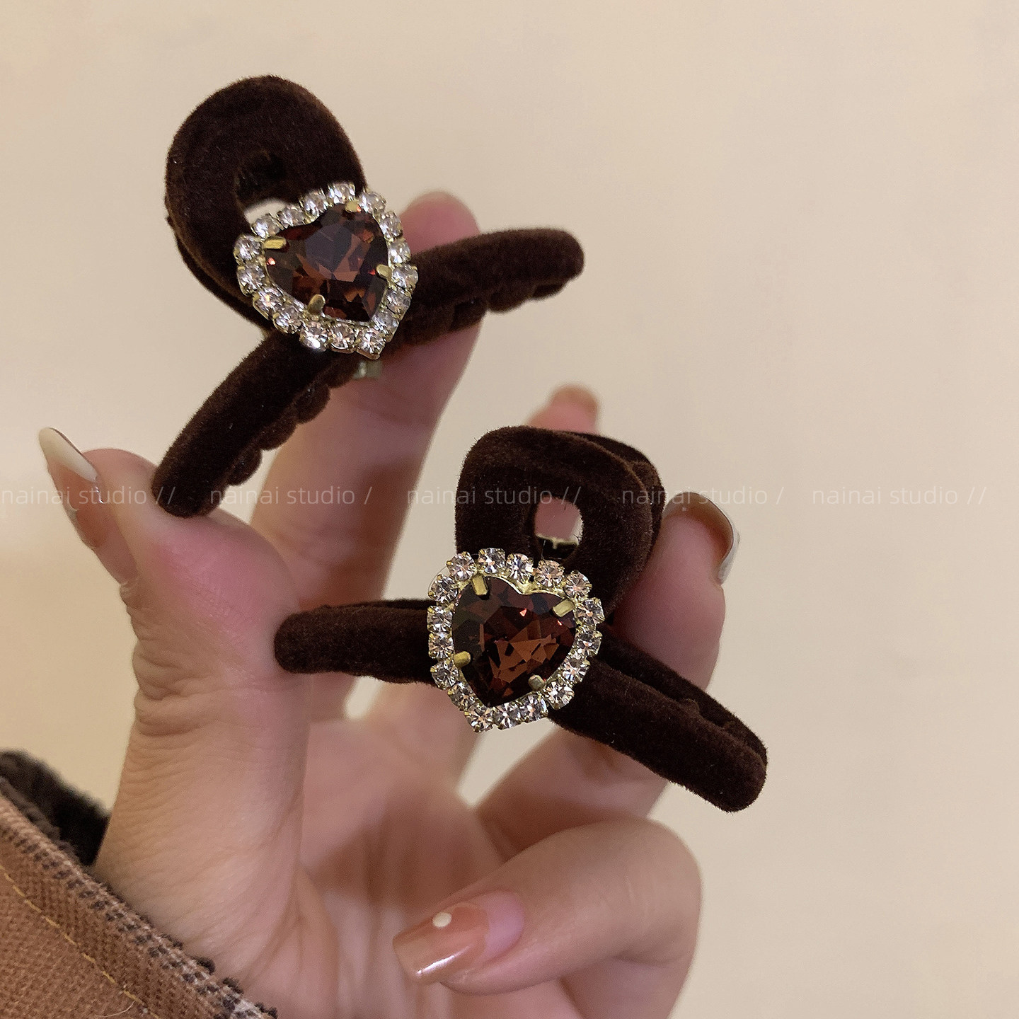 美拉德风公主头小抓夹~镶钻爱心高级感甜美侧边夹刘海夹发饰头饰