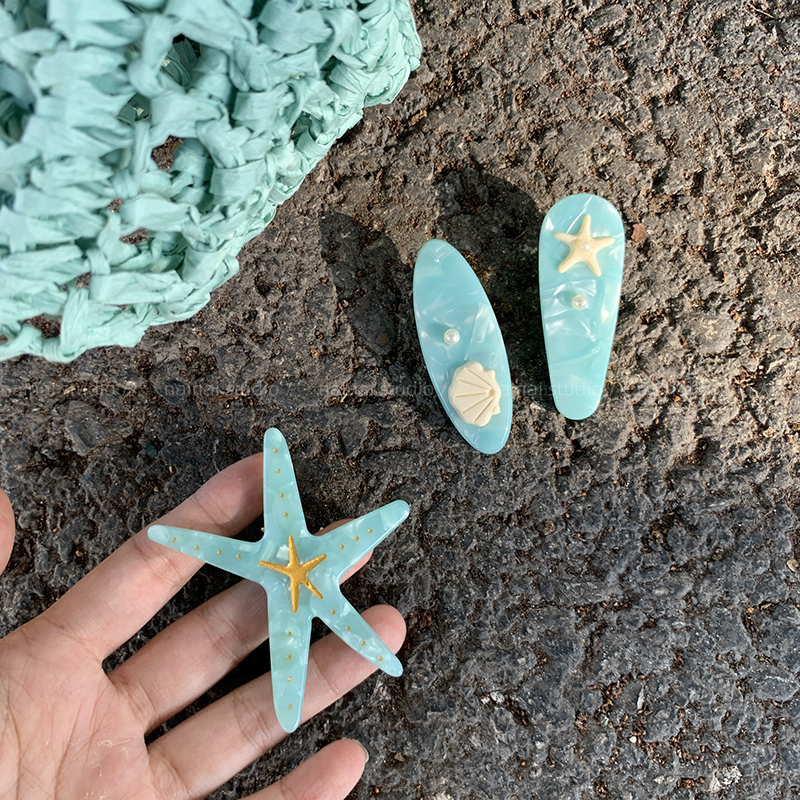 醋酸海星发夹~蓝色小清新度假风海边侧边夹贝壳拍照凹造型发饰女