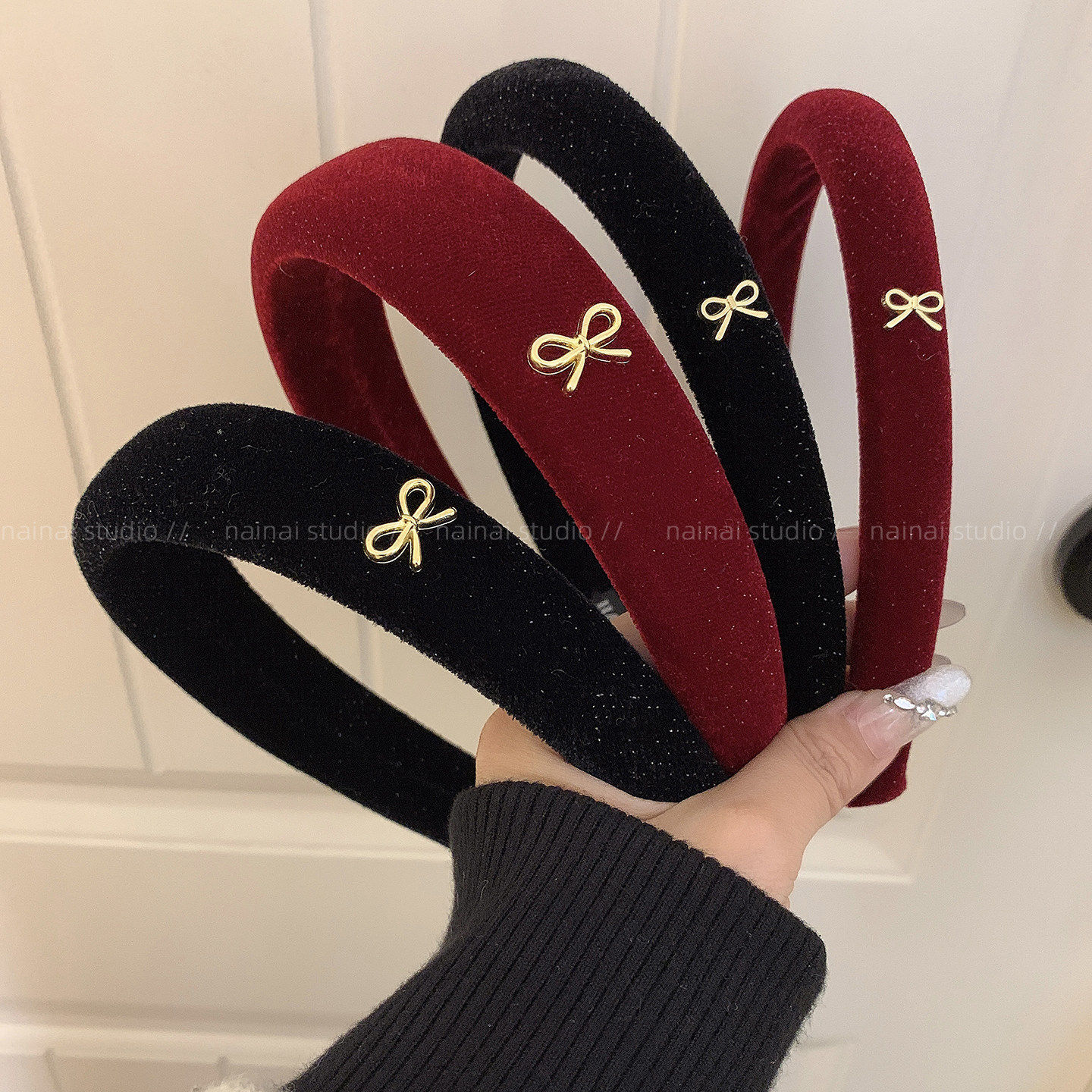 丝绒蝴蝶结发箍~新年红色氛围感高级感复古头箍秋冬高颅顶发饰女