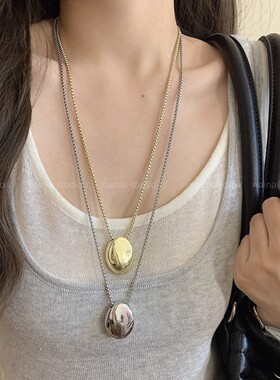 金属椭圆项链~ins风韩系冷淡风吊坠卫衣毛衣链小众设计个性配饰女